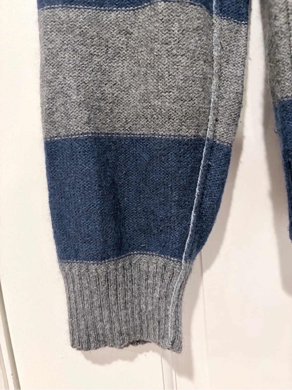 Banana Republic Navy and Gray Striped V-Neck Sweater